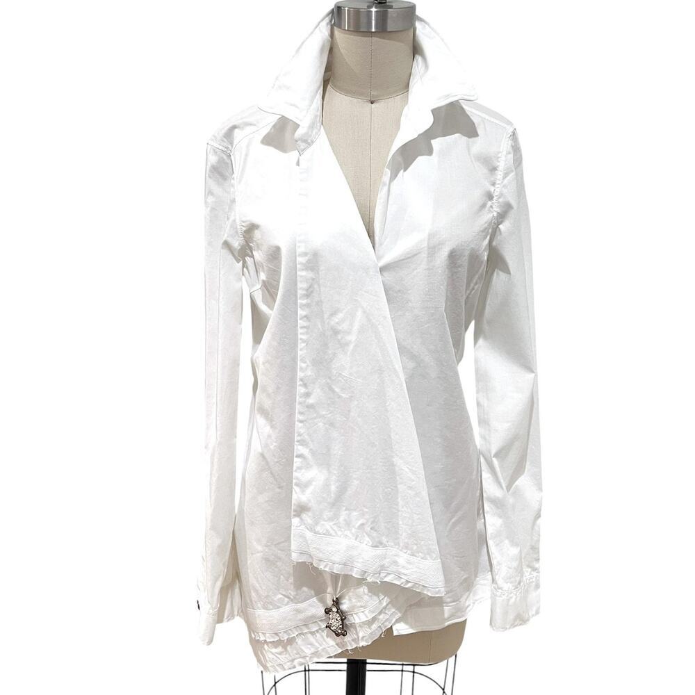 Elisa Cavaletti Blouse Womens Small White Tunic Rhinestone Hem Made In Italy